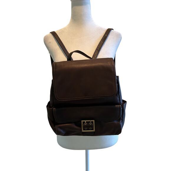 Wilsons Leather Backpack Brown Front Buckle Closure Sling Shoulder Purse School - Picture 2 of 11